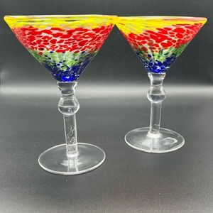 Mexican Hand Blown Multi Colored Confetti Martini Glasses